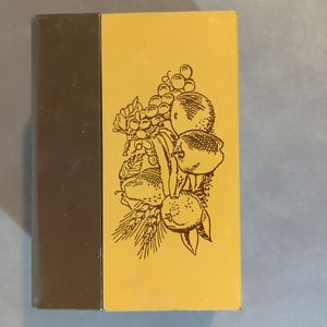 J Chen Co Recipe Box Metal Fruit Two tone brown Index card holder USA